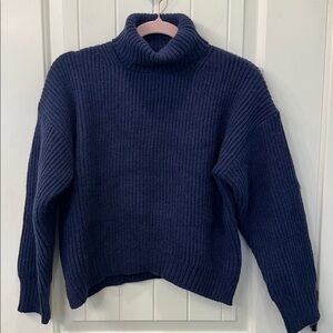 Golden Earth Stufio Navy Blue Chunky Ribbed Knit Turtleneck Sweater Very Soft!